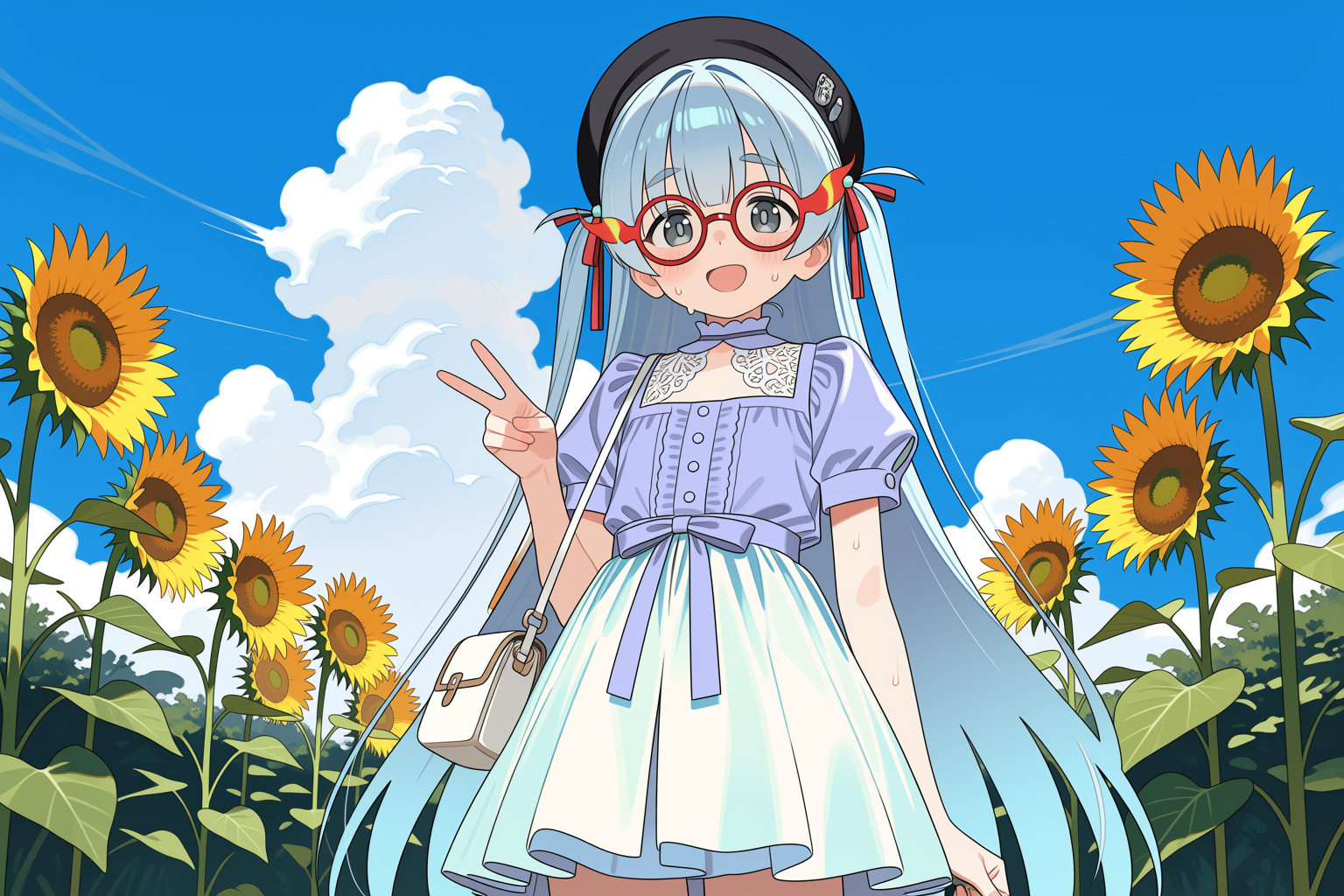 ヒマワリ畑にいる一埜のイラスト。だが、何かが……？